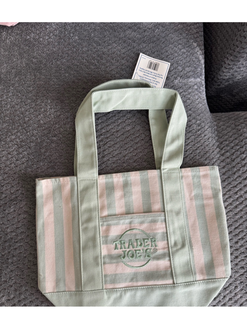 Trader Joe's Striped Canvas Tote in Mint & Blush